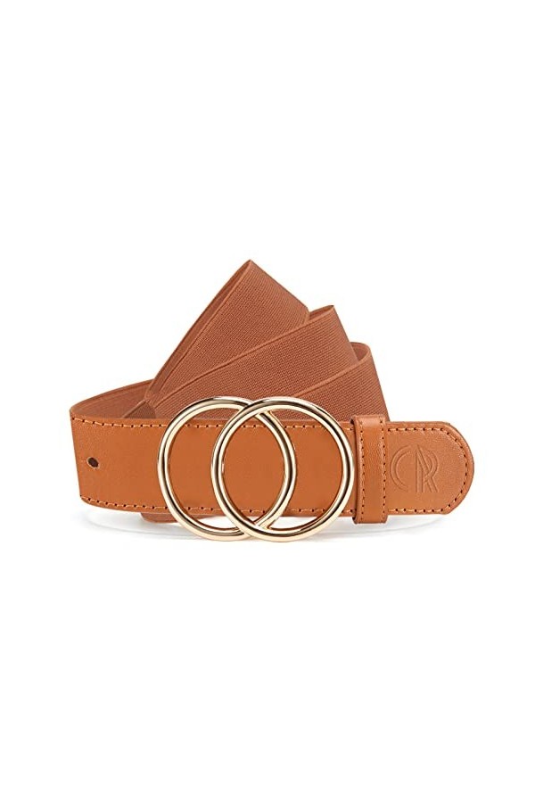 CHAOREN Ceinture Femme Élastique, Ceintures Élastiques Femme Boucle Dorée Double Anneau, Taille Réglable 60-95cm, Ceinture Ex