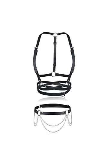 LOLIAS Punk Ceinture Harnais Taille Ceinture Chaîne Ventre Cuir pour Femmes Ceinture Poitrine Cuir Synthétique POLYURÉTHANE N