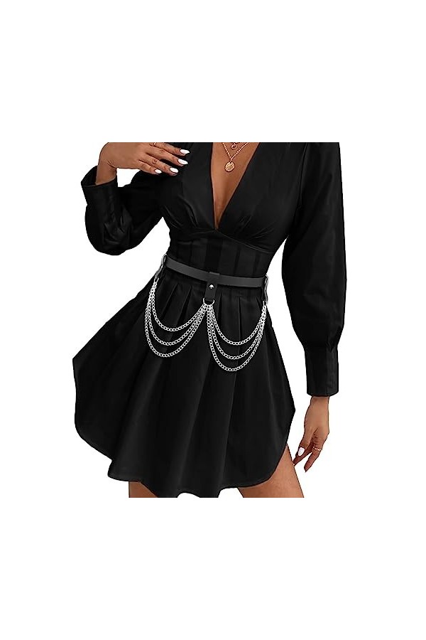 Ushiny Punk Lesther Ceinture de taille gothique noire pour cosplay, fête, rave, costume dHalloween, Noir , M