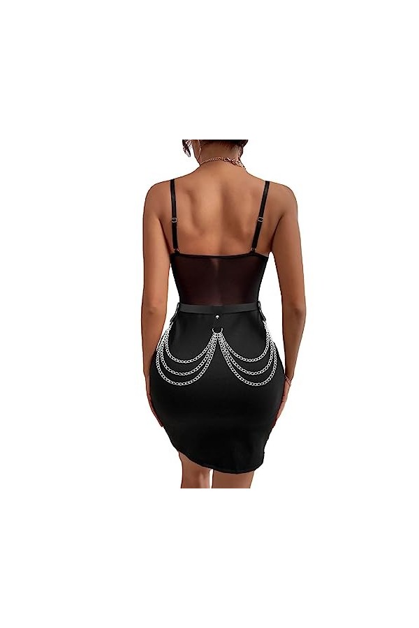 Ushiny Punk Lesther Ceinture de taille gothique noire pour cosplay, fête, rave, costume dHalloween, Noir , M