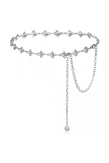 Bencailor Ceinture de Chaîne pour Femme Ceinture en Cristal Strass Ceinture de Bijoux pour Robe Ventre Corps Jeans Argent, 1