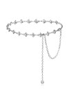 Bencailor Ceinture de Chaîne pour Femme Ceinture en Cristal Strass Ceinture de Bijoux pour Robe Ventre Corps Jeans Argent, 1