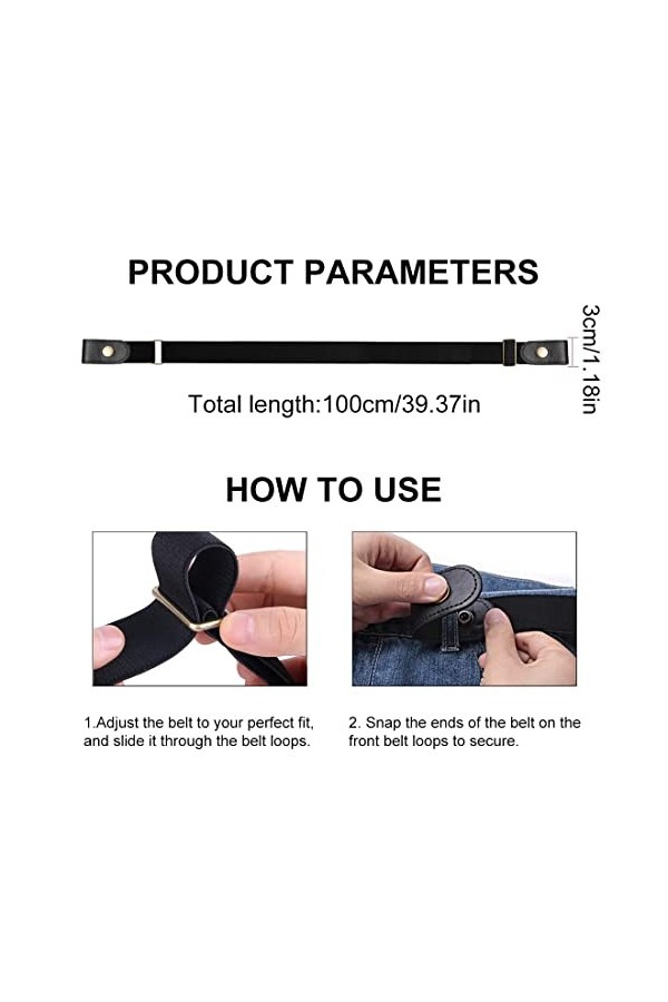 Clyhon 2 Pièces Ceinture Extensible Sans Boucle Ceinture sans Boucle Ceinture Élastique Invisible Unisexe pour Jeans Pantalon