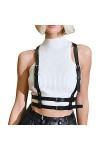 Punk Taille Harnais Ceinture en Cuir pour Femme Goth Gilet Réglables Corps Poitrine Chaîne Noir Mode Bijoux de Corps pour Dan