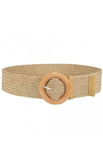 SATINIOR Ceinture en Paille Élastique Tissée Tricotée Tressées Boho avec Boucle, Marron