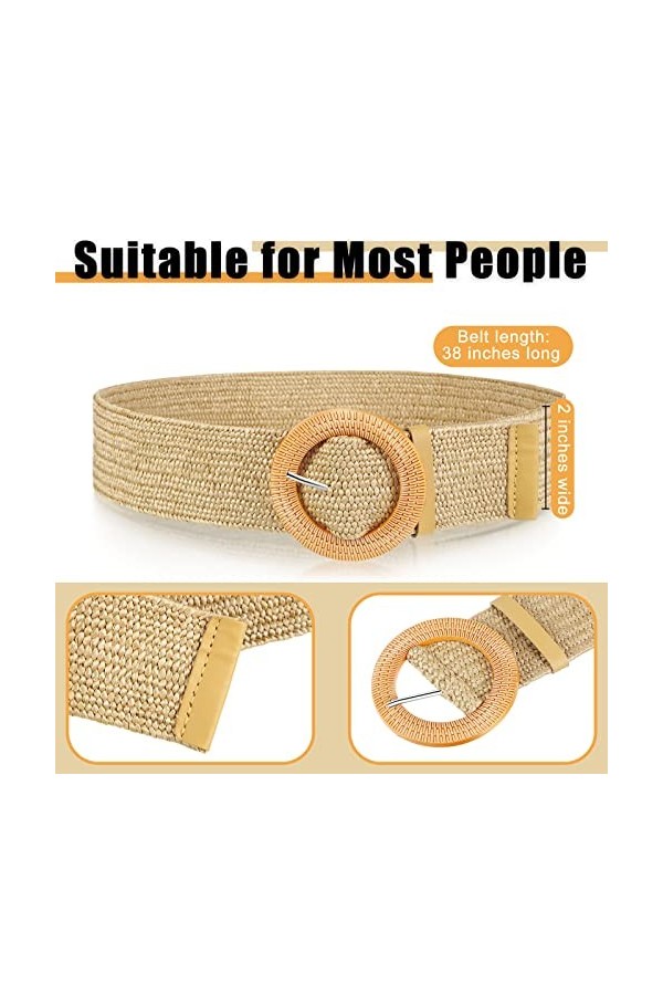 SATINIOR Ceinture en Paille Élastique Tissée Tricotée Tressées Boho avec Boucle, Marron