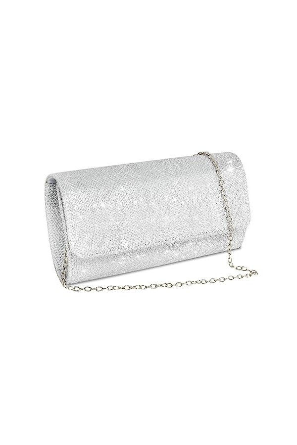 Tolenre Sac de Soirée Pochette, Sac de Soirée Argent Paillettes Chaîne Sac élégant Enveloppe Sac Parti Sac à Bandoulière pour