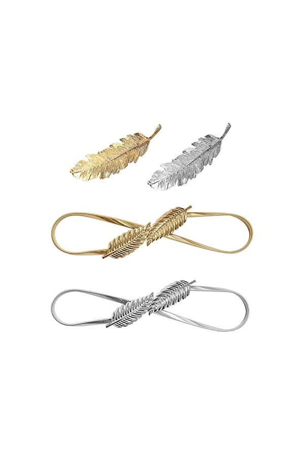 Lot de 2 ceintures élastiques en forme de feuille&nbsp;. avec 2&nbsp;épingles à cheveux, ceinture en métal, ceinture de robe, accessoir