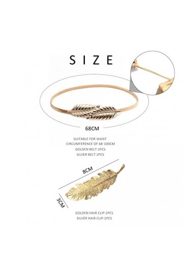 Lot de 2 ceintures élastiques en forme de feuille&nbsp;. avec 2&nbsp;épingles à cheveux, ceinture en métal, ceinture de robe, accessoir