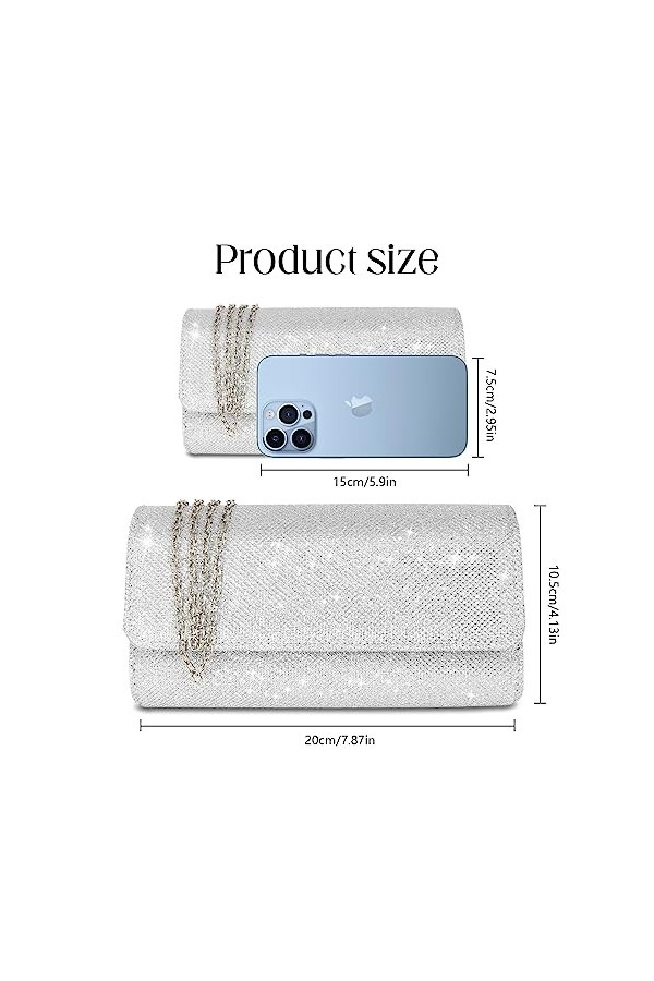 Tolenre Sac de Soirée Pochette, Sac de Soirée Argent Paillettes Chaîne Sac élégant Enveloppe Sac Parti Sac à Bandoulière pour