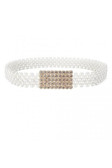 JK Home 3.2cm de Large Ceinture Perle Blanche Elastique sans Aiguille pour Robe de Mariée Elégant Rectangle