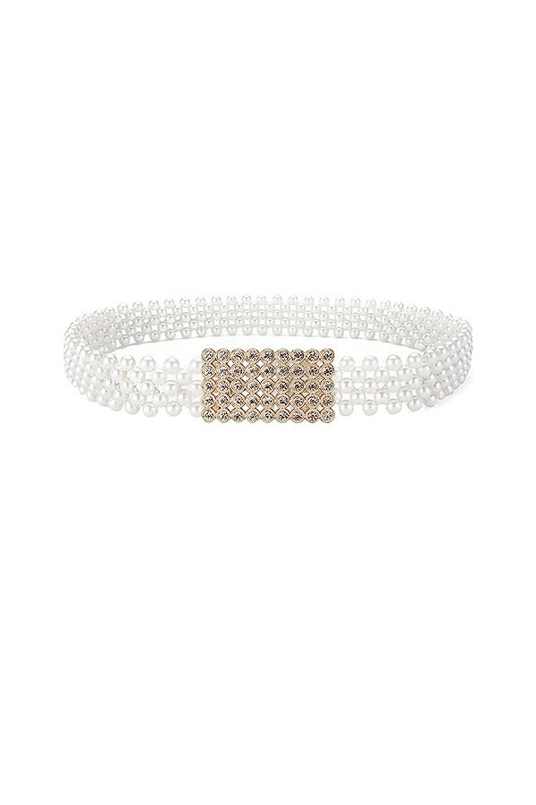 JK Home 3.2cm de Large Ceinture Perle Blanche Elastique sans Aiguille pour Robe de Mariée Elégant Rectangle