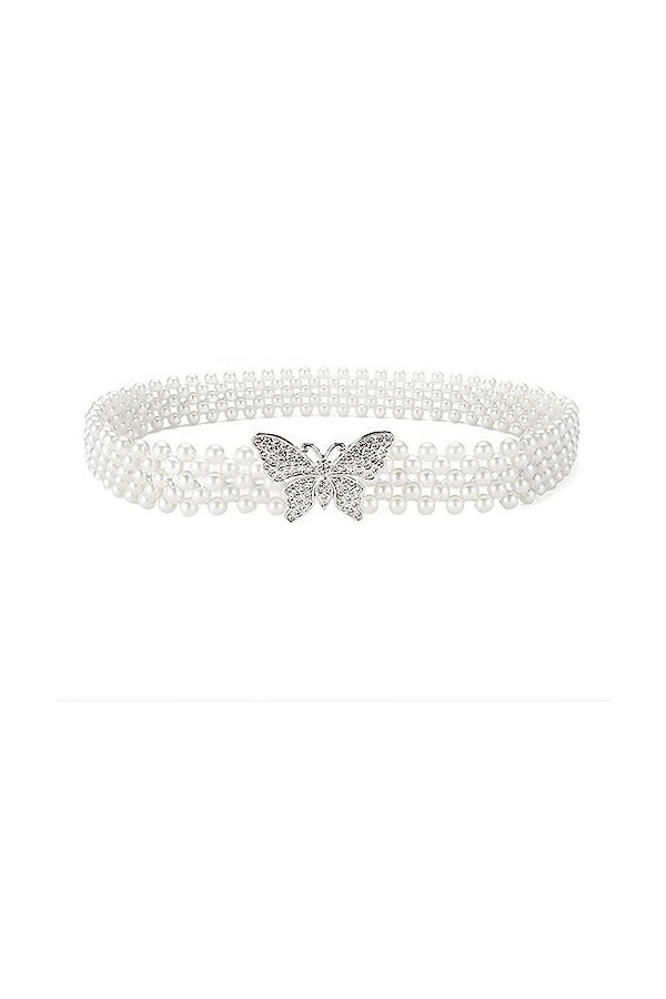 JK Home 3.2cm de Large Ceinture Perle Blanche Elastique sans Aiguille pour Robe de Mariée Elégant Rectangle
