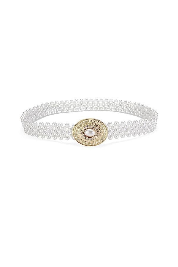 JK Home 3.2cm de Large Ceinture Perle Blanche Elastique sans Aiguille pour Robe de Mariée Elégant Rectangle