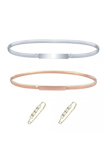 2 ceintures en métal, argent doré robe chaîne de pantalon chaîne de taille élastique, ceinture fine décorative simple et poly