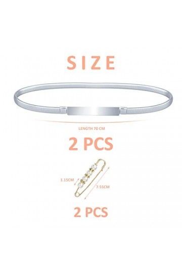 2 ceintures en métal, argent doré robe chaîne de pantalon chaîne de taille élastique, ceinture fine décorative simple et poly