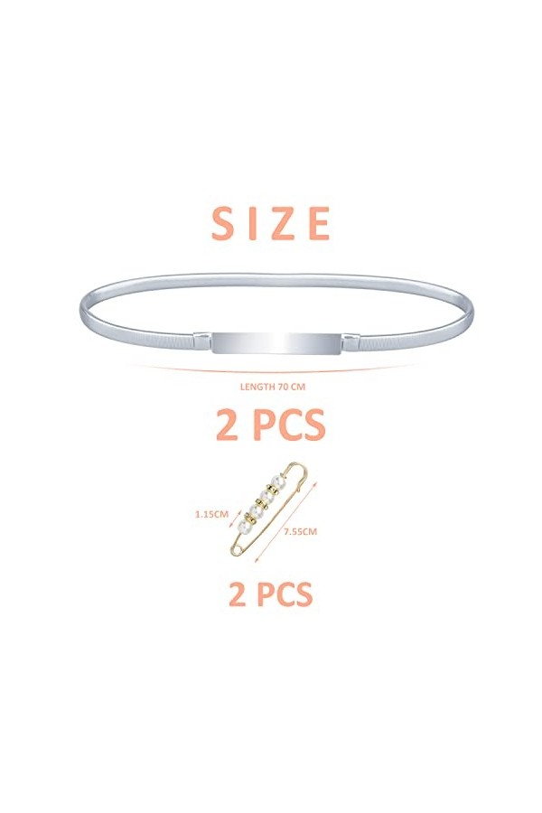 2 ceintures en métal, argent doré robe chaîne de pantalon chaîne de taille élastique, ceinture fine décorative simple et poly