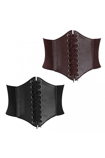 Berkelen Ceinture Corset pour Femme 2 Pièces Élastique Ceinture Large de 12 cm Rétro Cuir Corset à Lacets Ceinture pour les F