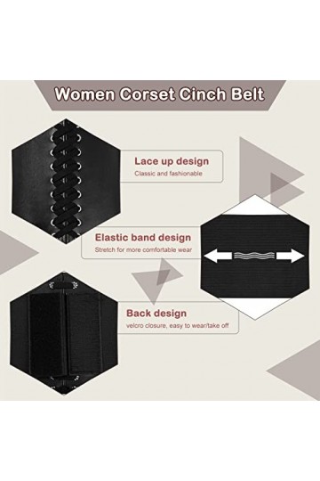 Berkelen Ceinture Corset pour Femme 2 Pièces Élastique Ceinture Large de 12 cm Rétro Cuir Corset à Lacets Ceinture pour les F