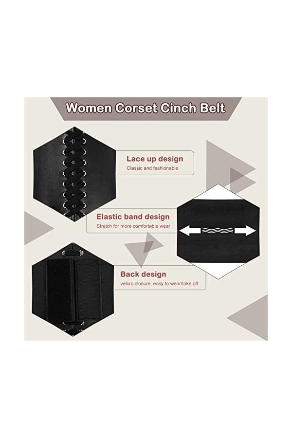 Berkelen Ceinture Corset pour Femme 2 Pièces Élastique Ceinture Large de 12 cm Rétro Cuir Corset à Lacets Ceinture pour les F