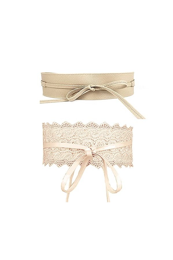 Jurxy 2 Packs Bowknot Femmes Ceinture large bande de ceinture Ceinture femme noeud papillon Faux cuir Obi Style Ceintures Boh