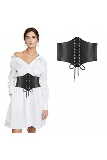 RUGUOA 12 cm Grosse Ceintures Elastique Ceinture Corset à Lacets Femme en Cuir Ceinture Taille Haute Ceinture Large Femme pou