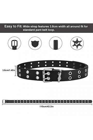 DECARETA Ceinture Punk Rivet en PU avec Chaîne Ceinture Homme Femme Double Trou 110 cm Ceinture à Oeillets pour Pantalons Vêt