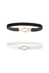 Lot De 2 Ceintures Élastiques Pour Femme, Ceintures Fines Élégantes Ceintures Élastiques Vintage Avec Boucle En Métal, Style 
