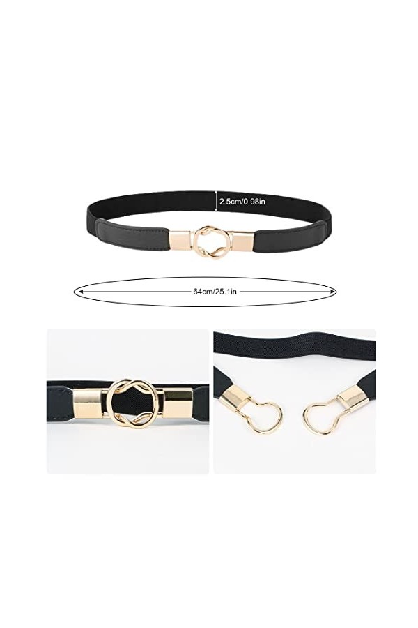 Lot De 2 Ceintures Élastiques Pour Femme, Ceintures Fines Élégantes Ceintures Élastiques Vintage Avec Boucle En Métal, Style 