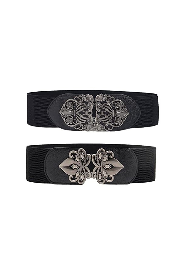 MIVAIUN 2 Pièces Femmes Élastique Ceinture Rétro,65 cm / 25,59 pouces de long, 6,5 CM / 2,56 pouces de large Élastique Boucle