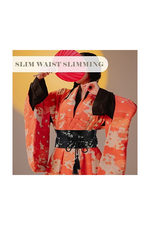 Ceinture kimono japonaise Obi - Large ceinture à broder japonaise - Avec pompons - Imprimé vintage - Hanfu Yukata - Ceinture 