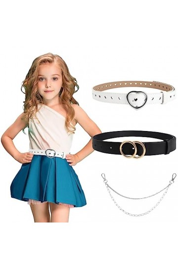 Yuehuabao Ceinture Enfant, 2Pcs Ceinture en Cuir avec 1 Chaîne de Pantalon, Ceinture avec Boucle en Forme de Joint Torique et