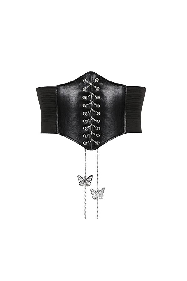 Ceinture Corset Noir, Bandage Vintage Réglable Femmes Papillons Chaîne Conception Élasticité Corset pour la Décoration de Vêt