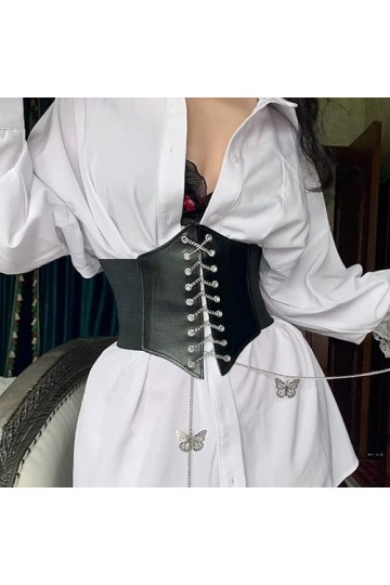 Ceinture Corset Noir, Bandage Vintage Réglable Femmes Papillons Chaîne Conception Élasticité Corset pour la Décoration de Vêt