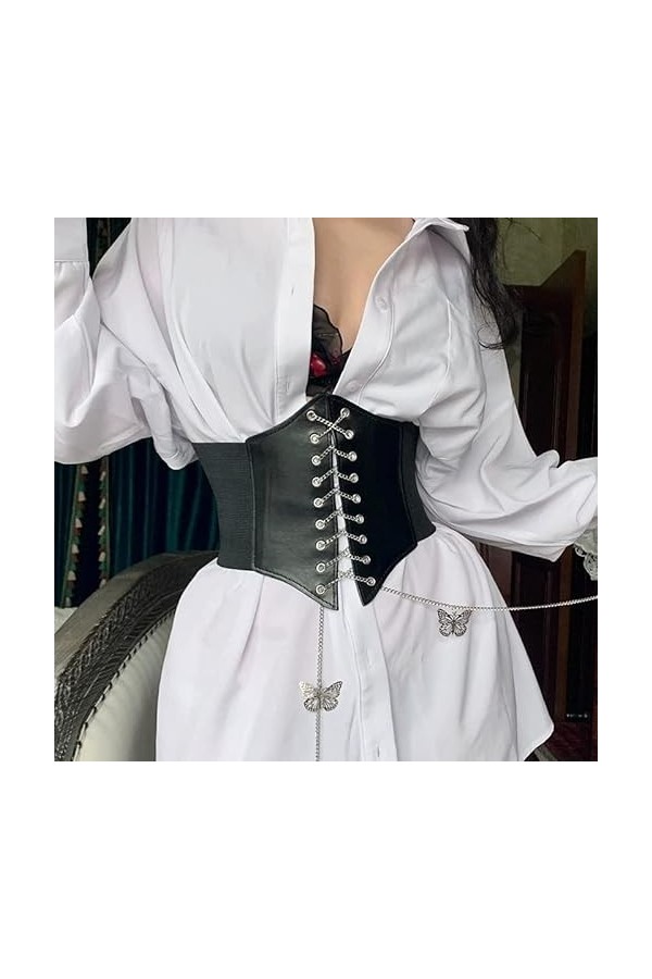 Ceinture Corset Noir, Bandage Vintage Réglable Femmes Papillons Chaîne Conception Élasticité Corset pour la Décoration de Vêt