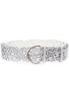 Qinlee Ceinture large pour femme avec Ceinture Creux Fine Réglable Boucle en Métal Sangle en Cuir Ajouré-Couleur Argent