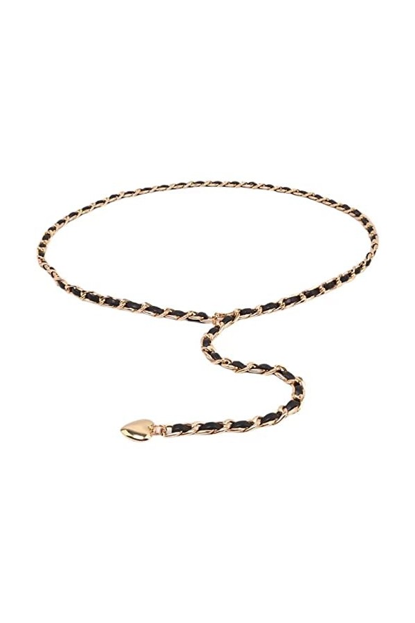 CCAIPU Ceinture pour femme avec pendentif en forme de cœur de pêche - Réglable - En métal tressé - Pour robes, Doré/noir Arg