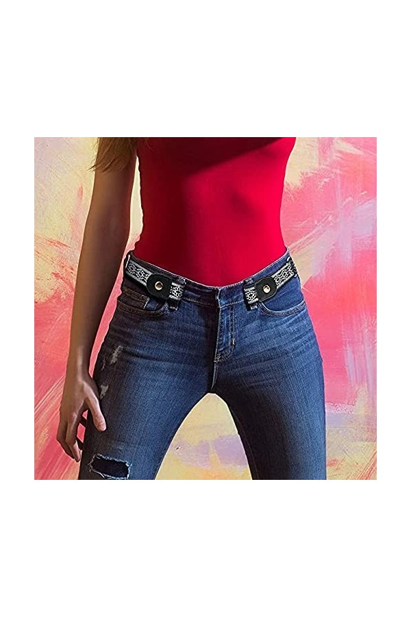 Lahviuu Ceintures Sans Boucle,2 Pièces Invisible Elastique Extensible Ceinture Cuir Sans pour Femme Homme Jeans,Impression,Bo