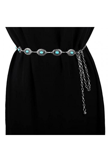 TYEQWT Ceinture en chaîne turquoise, ceinture en métal ajustable, ceinture en métal, chaîne en pierre, ceinture en chaîne pou