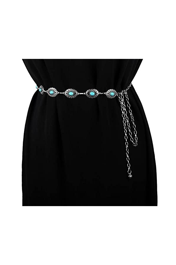 TYEQWT Ceinture en chaîne turquoise, ceinture en métal ajustable, ceinture en métal, chaîne en pierre, ceinture en chaîne pou