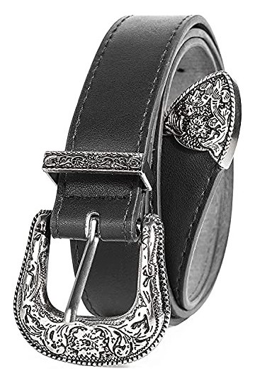 KorhLeoh Western-Belt-for-Women-Cowgirl PU-Leather Waist-Ceintures avec Vintage-Sculpted-Buckle and Spikes-End for Jeans Pant