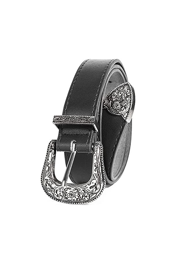 KorhLeoh Western-Belt-for-Women-Cowgirl PU-Leather Waist-Ceintures avec Vintage-Sculpted-Buckle and Spikes-End for Jeans Pant