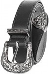 KorhLeoh Western-Belt-for-Women-Cowgirl PU-Leather Waist-Ceintures avec Vintage-Sculpted-Buckle and Spikes-End for Jeans Pant