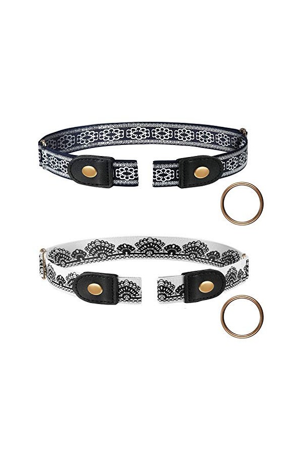 Deolven Ceintures Sans Boucle,2 Pièces élastiques Ceintures Invisible Ajustable Ceinture pour Femmes Hommes Jeans Pantalons R