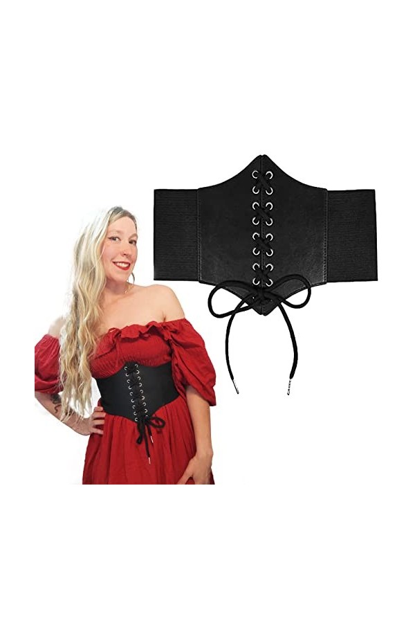 Ceinture à Lacets En Cuir Corset Ceinture, Ceinture Corset pour Femme Cuir Corset à Lacets Ceinture Élastique Ceinture Rétro,