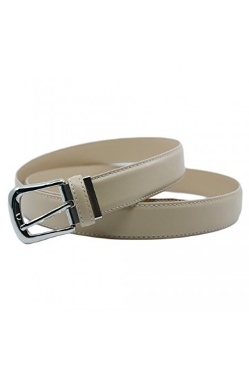 YEHMAN Ceinture classique 3 cm en croûte de cuir de vachette ajustable boucle argenté à ardillon 120 cm Beige 