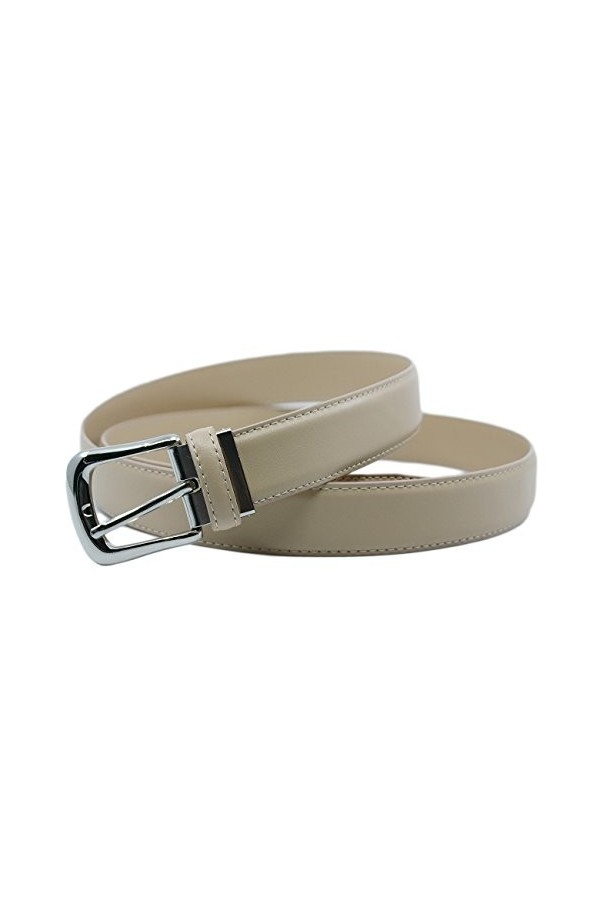 YEHMAN Ceinture classique 3 cm en croûte de cuir de vachette ajustable boucle argenté à ardillon 120 cm Beige 