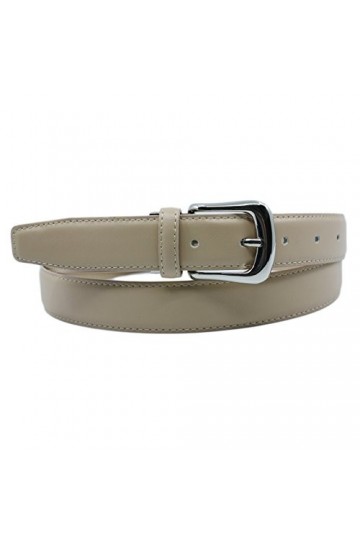 YEHMAN Ceinture classique 3 cm en croûte de cuir de vachette ajustable boucle argenté à ardillon 120 cm Beige 