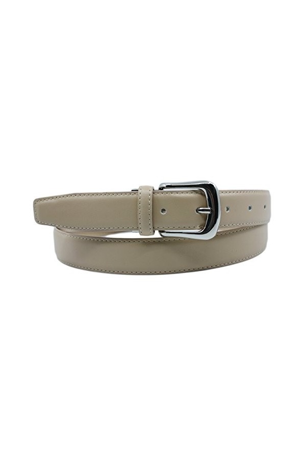 YEHMAN Ceinture classique 3 cm en croûte de cuir de vachette ajustable boucle argenté à ardillon 120 cm Beige 