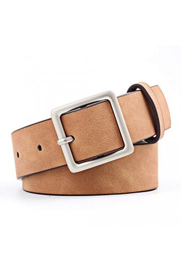 HJFDEW Belle Ceinture à Boucle carrée Ajustable pour Femme Ceinture en Cuir PU, Camel, 103cm